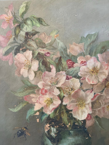 Vintage Floral with Insect Oil Painting on Canvas