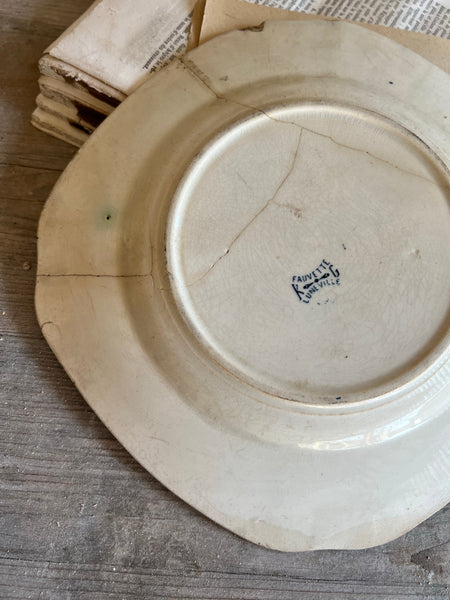 Vintage Worn French Transferware Bird Plate