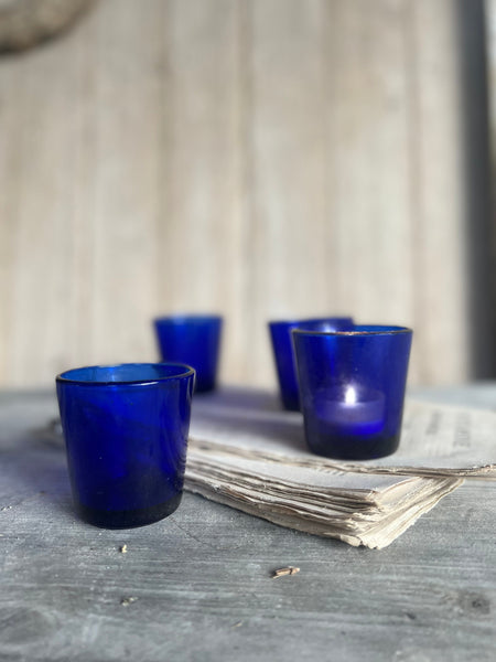 Blue Glass Vintage French Tealight Holders