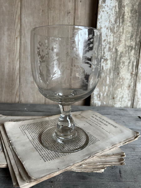 Antique French Etched Floral Glass