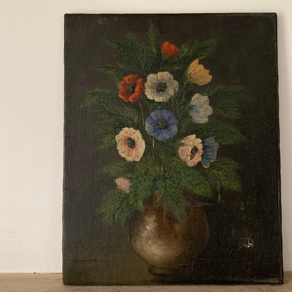 Vintage Dark French Shabby Oil Painting on Canvas