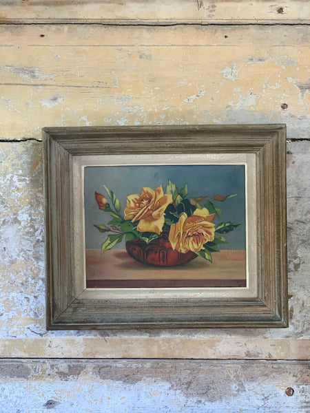 Vintage Framed Roses Painting