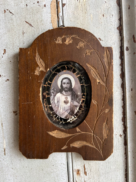 French Antique Framed Jesus plaque