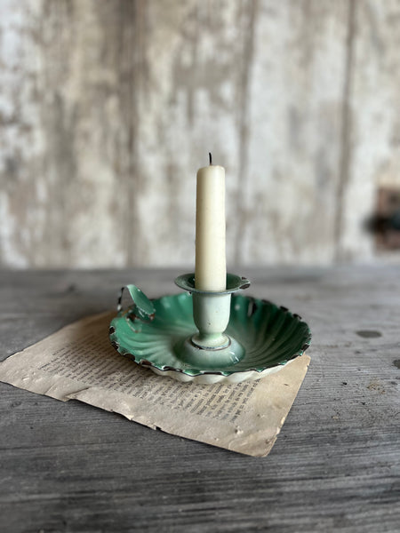 Vintage Enamel Candlestick Holder (green)