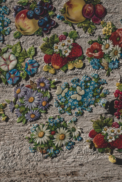 Mix of five fruit & flower craft pieces