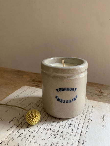 Vintage French Yoghurt Pot Candle "Massilia"  in Black Tea & Jasmine
