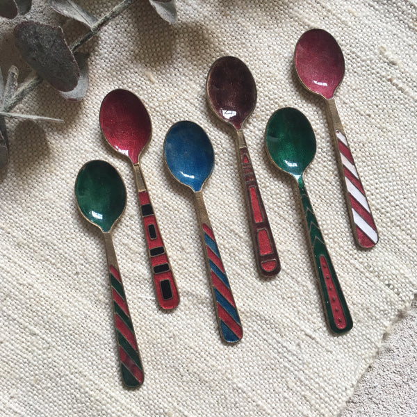 Set of Vintage Enamelled Coffee Spoons