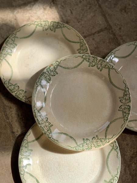 French Vintage Green Transferware Plate
