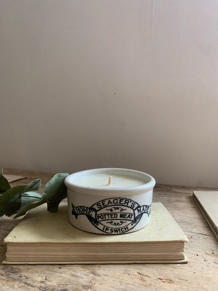 Vintage Seager's Homemade Potted Meats Pot Candle in Seasalt & Woodsage