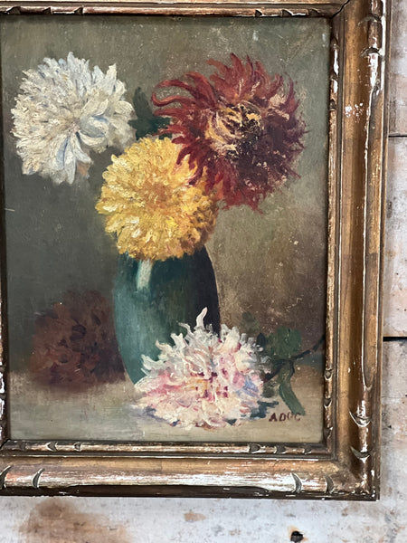 French Vintage Framed Floral Oil Painting