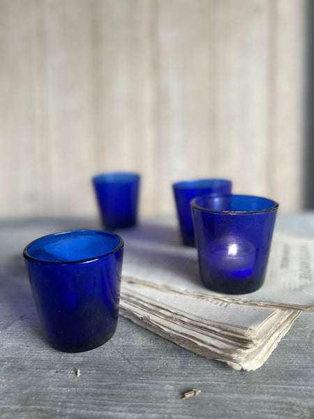 Blue Glass Vintage French Tealight Holders