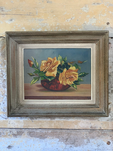 Vintage Framed Roses Painting