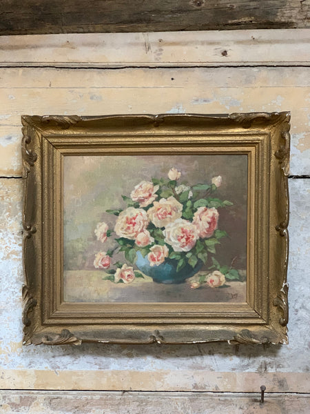 Large Framed Vintage French Oil Painting on Canvas