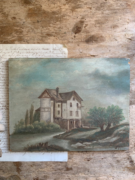 Antique Mill Oil Painting on Board