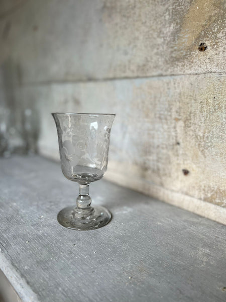 Vintage French Etched Floral Glass Rummer