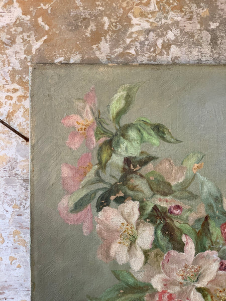 Vintage Floral with Insect Oil Painting on Canvas