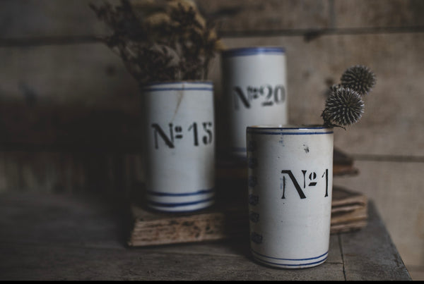 Antique Numbered Spongware Mugs