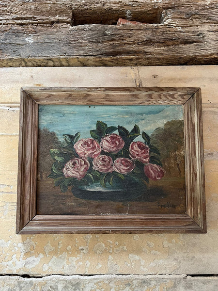 Vintage Framed Roses Painting