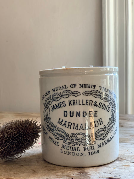 Vintage James Keiller Marmalade Jar Candle in Green Tomato Leaf