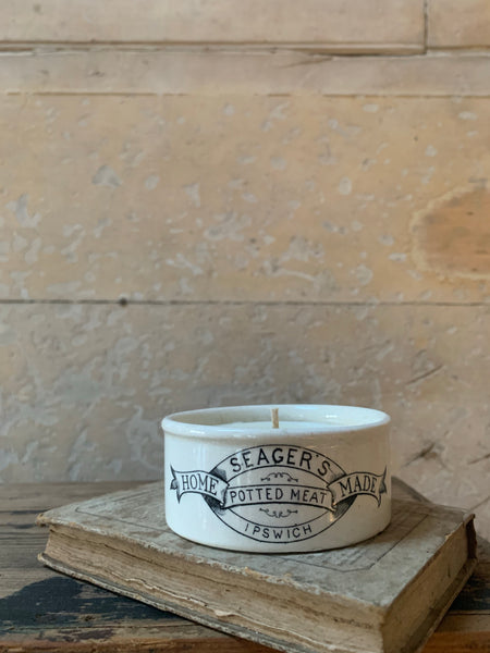 Vintage Seager's Homemade Potted Meats Pot Candle in Black Tea & Jasmine