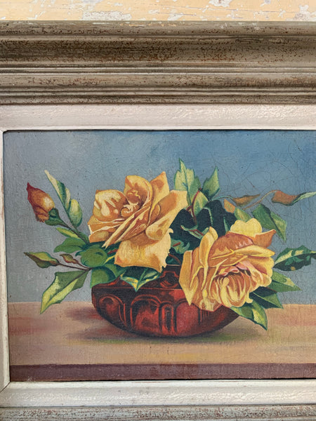 Vintage Framed Roses Painting