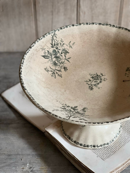 Tall French Floral Transferware raised dish