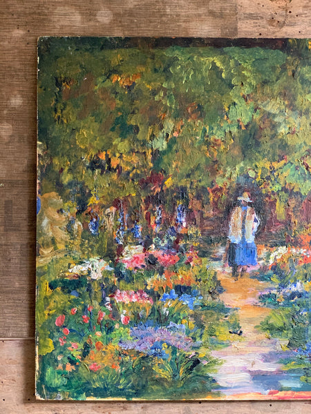 Lady in the Garden Vintage Painting