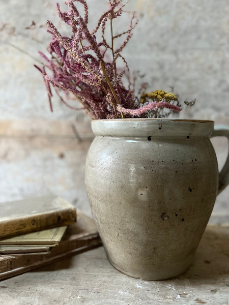 French Vintage Tall Handled Stoneware Pot