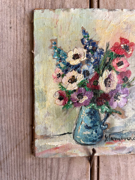 Small French Vintage Floral Oil Painting