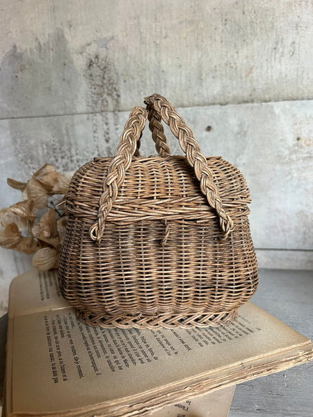 Tiny Vintage Wicker Basket with Handles