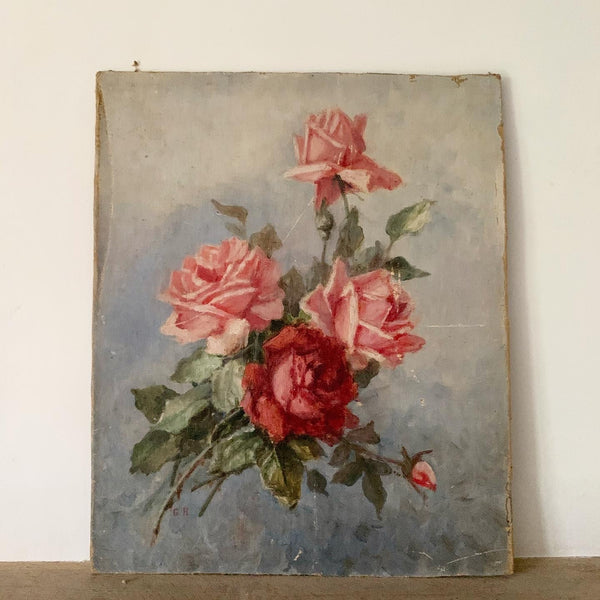 Vintage French Shabby Painting on Canvas
