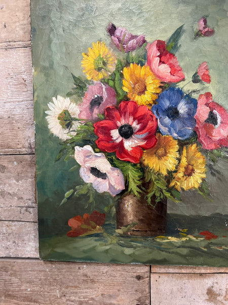 Vintage French Floral Oil on Canvas