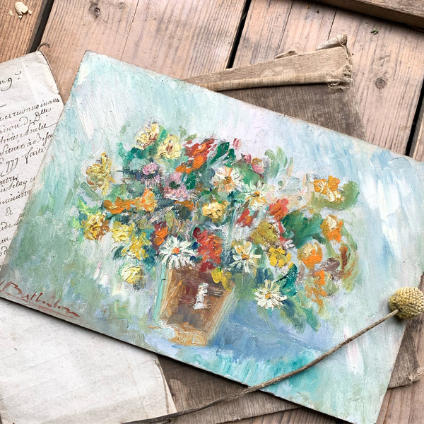 Small French Floral Oil Painting, known artist