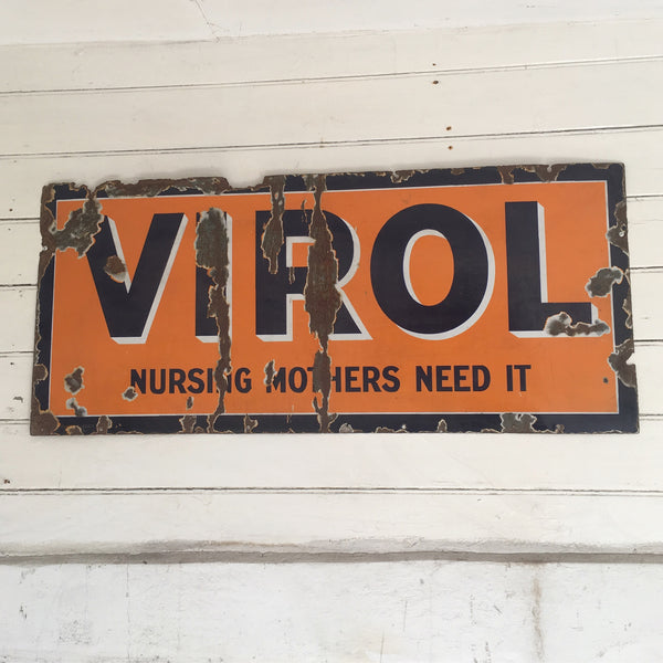 Large Vintage Enamel Virol Sign