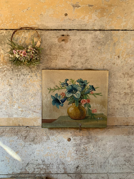 Vintage Floral Painting on Canvas