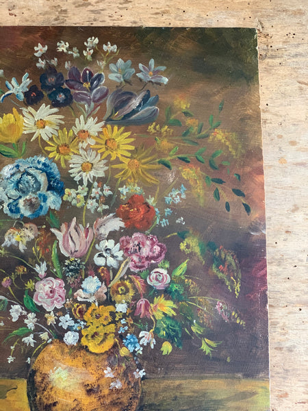 Dark French Floral Painting on Board