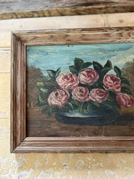 Vintage Framed Roses Painting