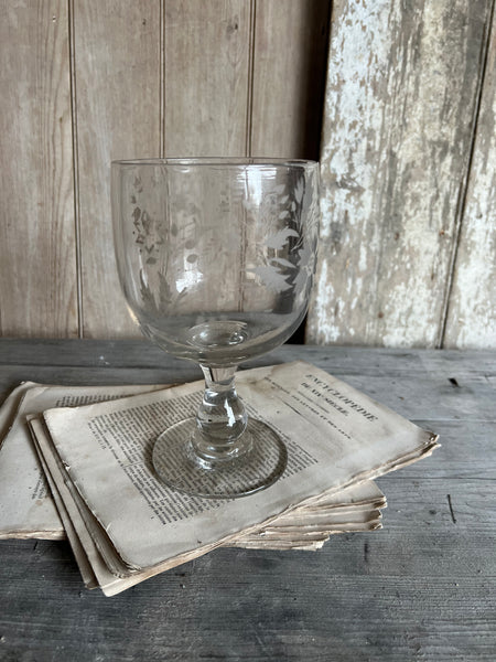 Antique French Etched Floral Glass