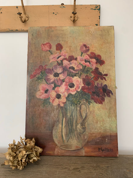 French Tall Floral Oil Painting