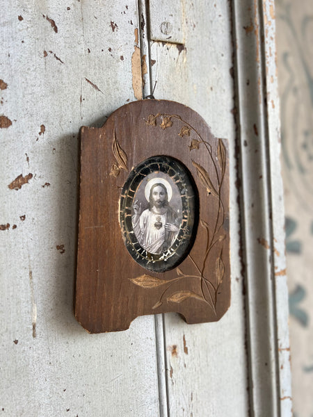 French Antique Framed Jesus plaque