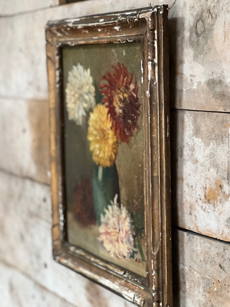 French Vintage Framed Floral Oil Painting
