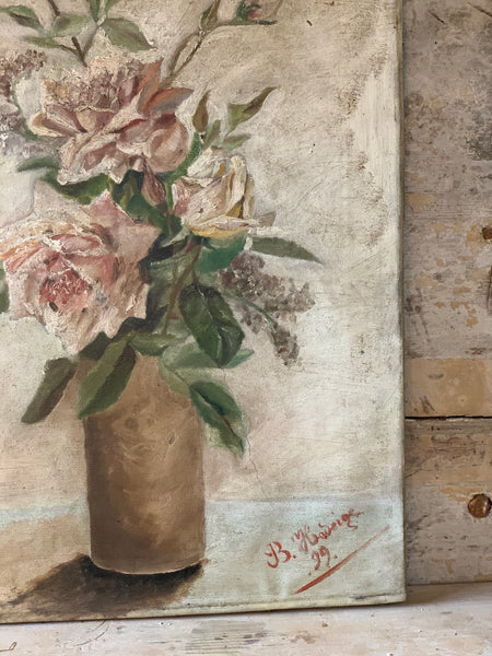 Vintage French Roses Oil Painting on Canvas