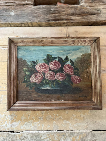 Vintage Framed Roses Painting