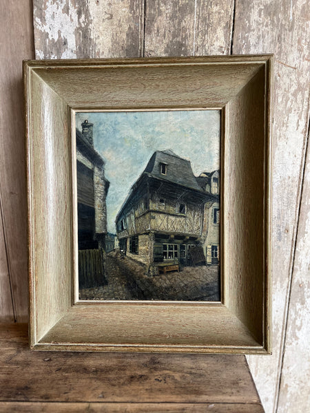 French Medieval Town Framed Oil
