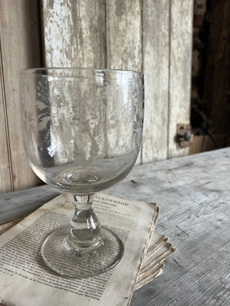 Antique French Etched Floral Glass