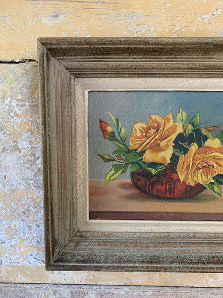 Vintage Framed Roses Painting