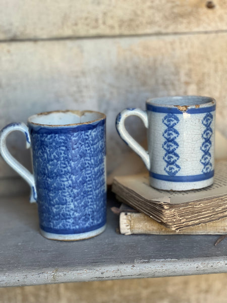 Antique Numbered Spongware Mugs