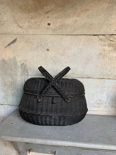Large Vintage Wicker Basket with Handles