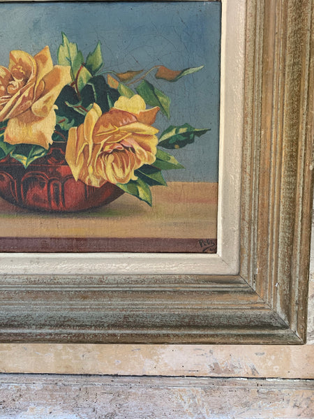 Vintage Framed Roses Painting