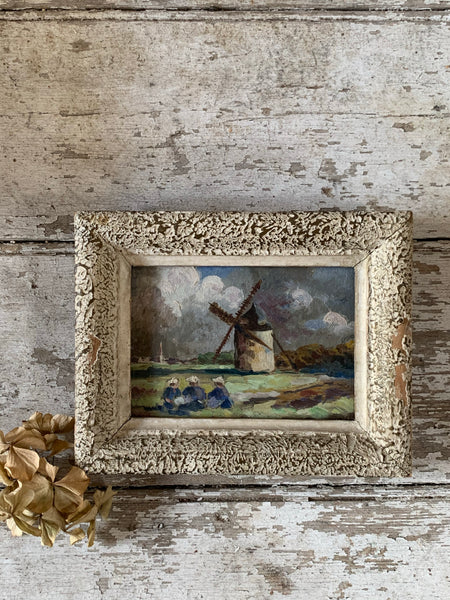 Small Vintage Dutch Windmill Painting